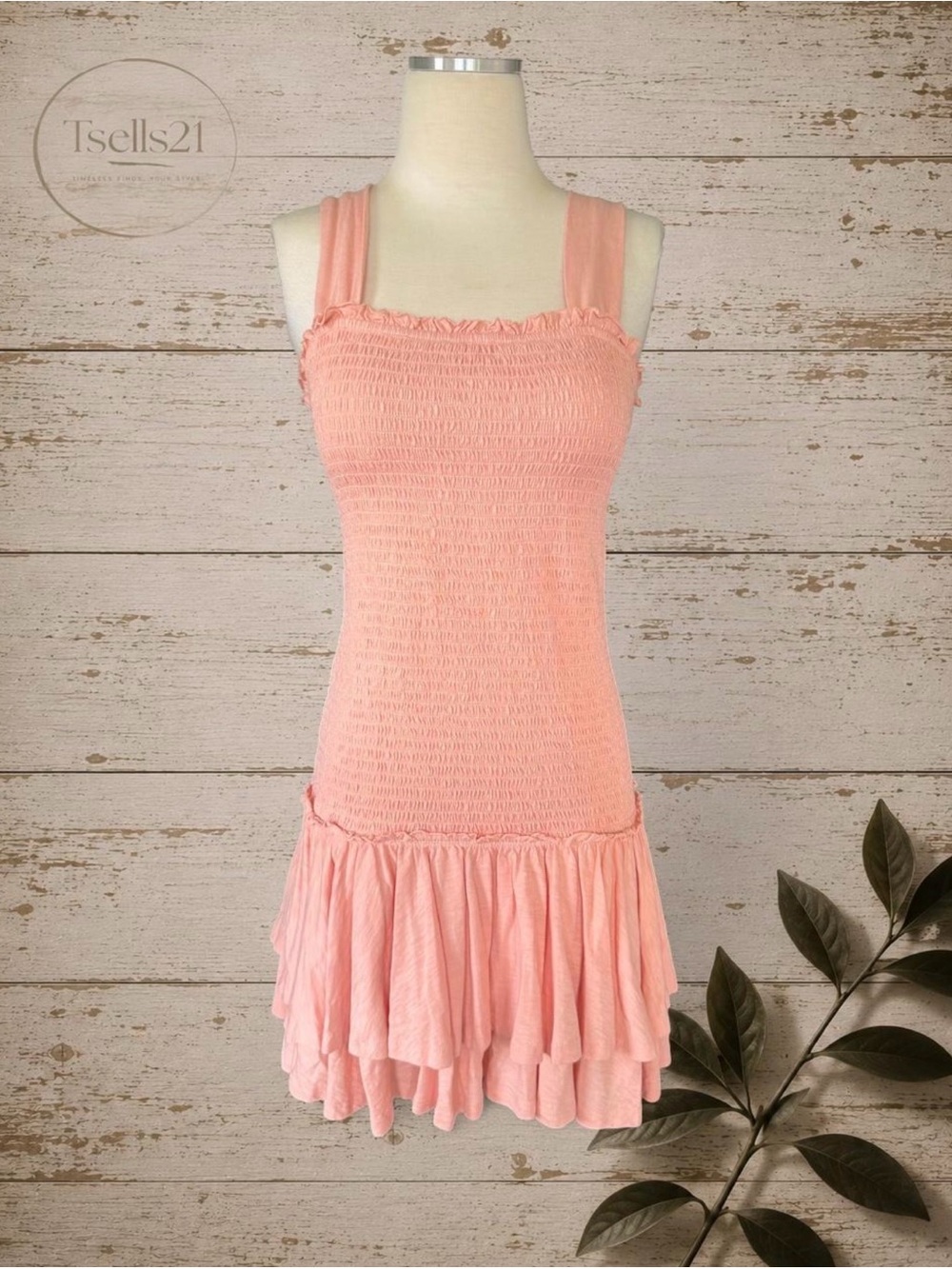 NWT American Eagle Peach Cotton Smocked Drop Waist Mini Dress - Size S
